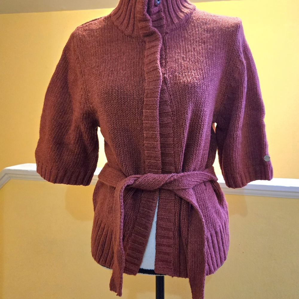 Women's Knit Sweater with Belt - Rust